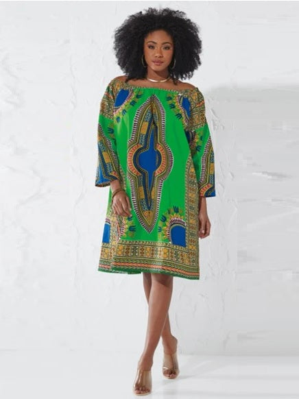 Dashiki Off Shoulder Dress Diva's Den Fashion, LLC Dashiki Off Shoulder Dress Diva's Den Fashion, LLC