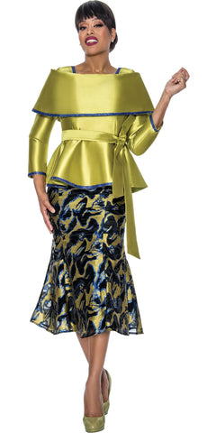 Divine Queen 2292 green peplum skirt suit