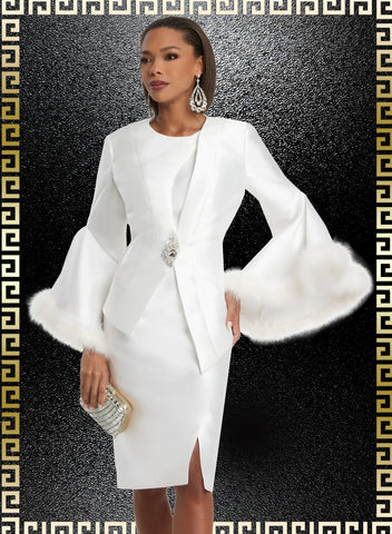Donna Vinci 12052 off white bell sleeve jacket dress