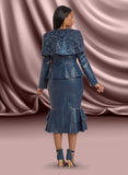 Donna Vinci 5813 blue leather skirt suit