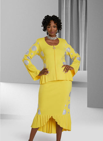 Donna Vinci Knit 13407 yellow polka dot skirt suit