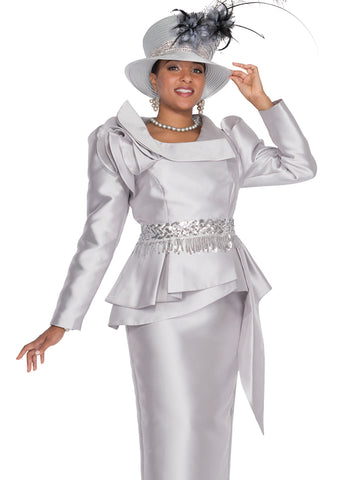 Elite Champagne 6022 silver skirt suit