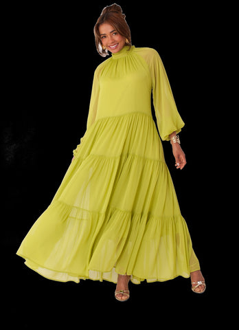 For Her NYC 82348 Lemon Green Maxi Dress
