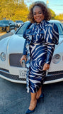 Dorinda Clark 5071 navy blue puff sleeve dress