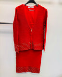 Lily & Taylor 736 red knit skirt suit