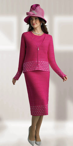 Lily & Taylor 736 fuchsia pink knit skirt suit