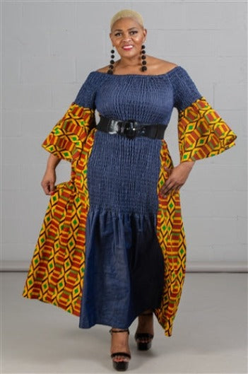 white christmas dresses Akaba Denim African Print Dress– Afrilege main image 0