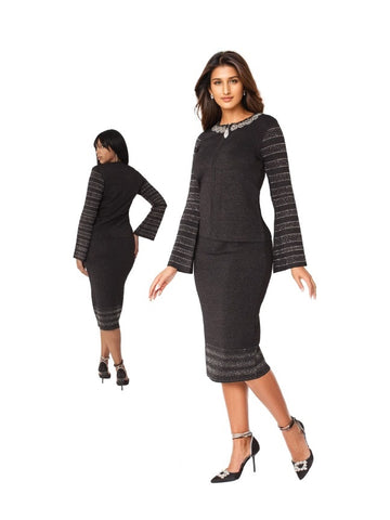 Kayla 5340 black knit skirt suit