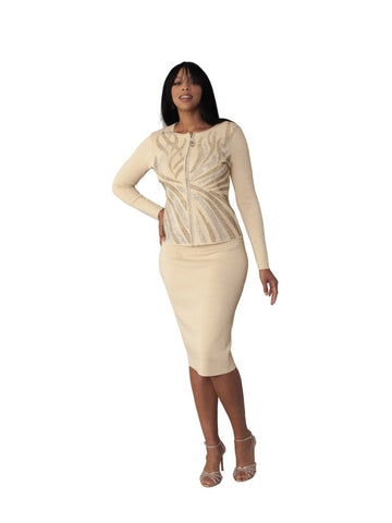 Kayla 5354 gold knit skirt suit