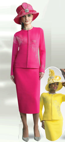 Lily & Taylor 619 hot pink knit skirt suit