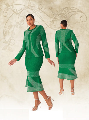 Liorah 7312 emerald green knit skirt suit