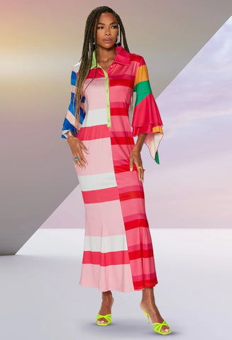 Love the Queen 17517 pink multi maxi dress