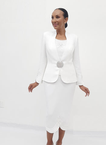 Serafina 4204 white skirt suit