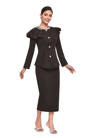 Serafina 4216 black scuba skirt suit