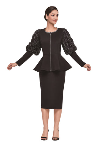 Serafina 4218 black scuba skirt suit