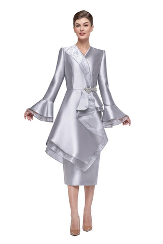 Serafina 4319 Silver skirt suit