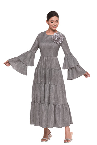 Serafina 6424 silver maxi dress
