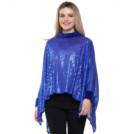 Why Dress T230363 royal blue sequin poncho