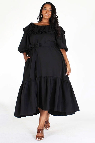 devine ruffle maxi dress Puff Sleeve Maxi L / Black