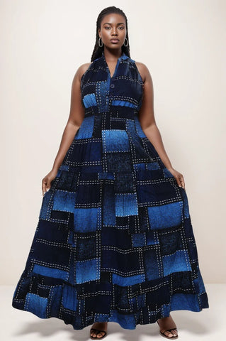 African Print Halter Maxi Dress