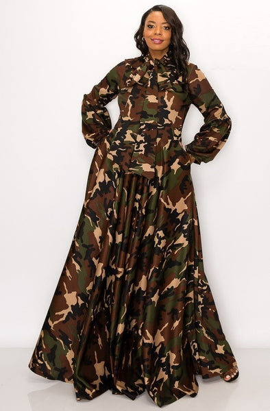 camo print maxi dress Womens Italian Made Pink Camo Maxi Dress Bell Sleeves 100% Viscose Size Large