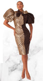 Chancele 9740 brown puff sleeve dress