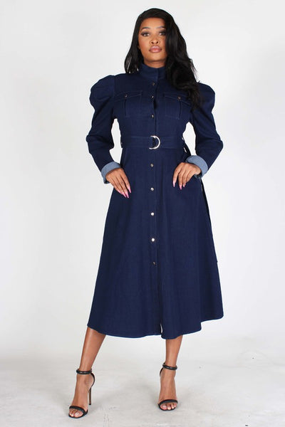 Puff Sleeve Denim Midi Dress – Diva's Den Fashion, LLC