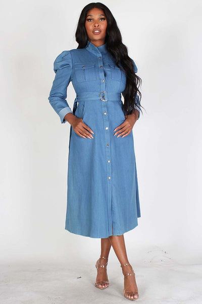 Puff Sleeve Denim Midi Dress – Diva's Den Fashion, LLC
