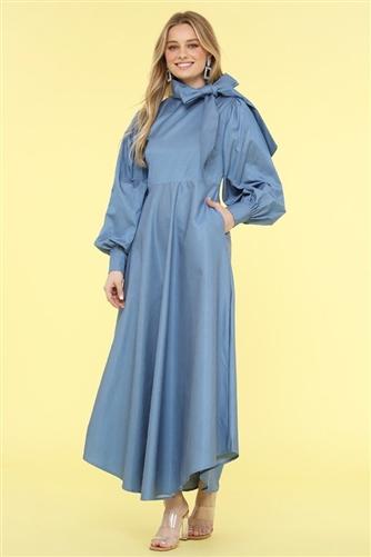 dark denim maxi dress Denim Bow Maxi Dress XL / Light Denim