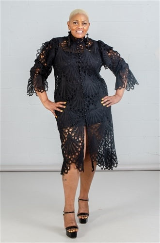 Lace Overlay Dress S / Black