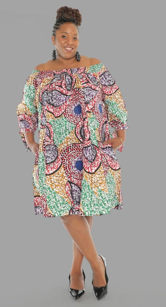 african print off shoulder dress African Print Off Shoulder Dress Green Multi / One Size