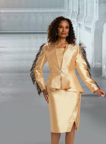 Donna Vinci 12017 feather trim skirt suit