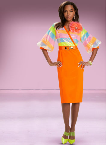 Donna Vinci 5789 orange puff sleeve dress