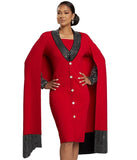 Donna Vinci Knit 13357 red cape dress