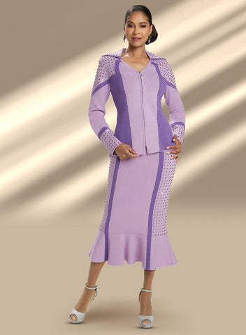 Donna Vinci Knit 13362 two tone purple knit skirt suit