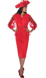 GMI 9673 red Mesh Embellished Scuba Skirt Suit