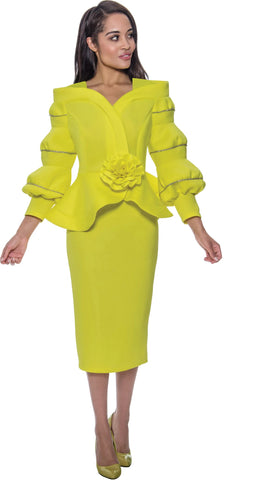 GMI 9742 Yellow Peplum Scuba Skirt Suit