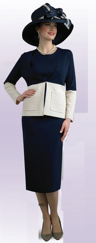 Lily & Taylor 732 navy blue knit skirt suit