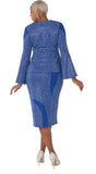 Liorah Knit 7303 royal blue bell sleeve knit skirt suit