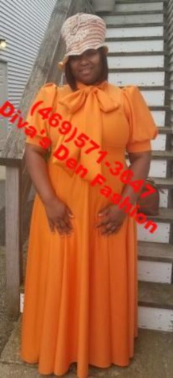 orange puff sleeve maxi dress Orange Cotton Poplin Deep-V Neck Empire Waist Maxi Dress 62" / Petite (5'1" and below)