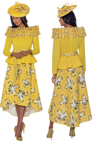 Stellar Looks 1502 yellow scuba skirt suit