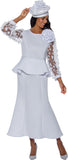 Stellar Looks 1552 mesh sleeve white skirt suit