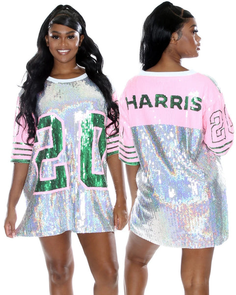 aka sequin jersey dress white pink black Ivy Leaf Sequin Jersey Dress New for AKA Sorority Women