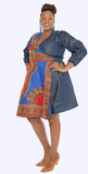 Dashiki Print Wrap Denim Dress