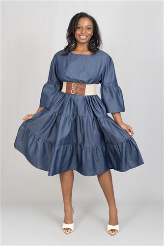 Denim Tiered Midi Dress Diva's Den Fashion, LLC Denim Tiered Midi Dress Diva's Den Fashion, LLC
