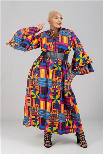 Elegant Dresses Print Dress With African Ruffle Dress African Print Bell  Sleeve Dress  Diva's Den Fashion, LLC