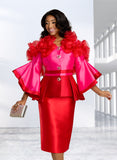 Donna Vinci 12165 red skirt suit