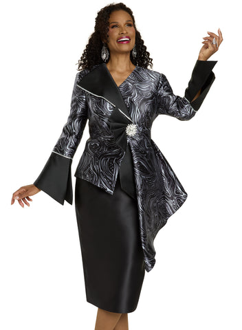 Donna Vinci 12221 black silk look skirt suit