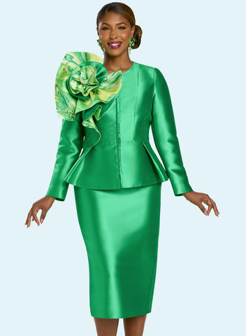 Donna Vinci 12227 green silk look skirt suit