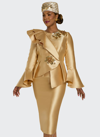 Donna Vinci 12229 gold silk look skirt suit